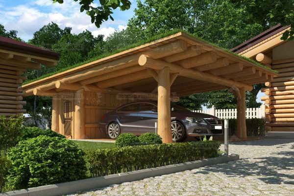 Naturstamm Carport mit Flachdach Beispiel-Bild