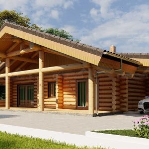 Carport am Naturstammhaus Wolfsburg mit massiven Rundholzstützen